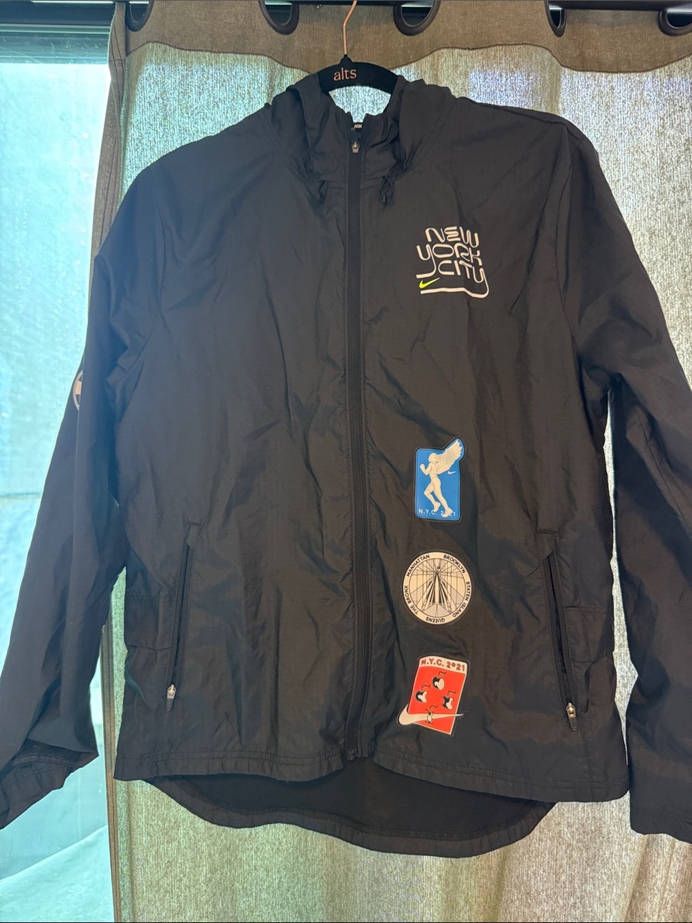 Nike Running Track Jacket with black, with fun NYC Patches